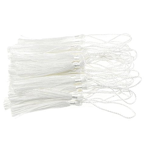 VAPKER 100 Pieces White Tassels 13cm/5-Inch Silky Handmade Soft Tassels Floss Bookmark Tassels with 2-Inch Cord Loop for Jewelry Making, DIY Projects, Bookmarks - color: I:white