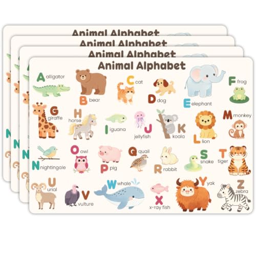 Peacoblue Placemats Set of 4,Faux Leather Animals with Letters Design - style: Animals with Letters