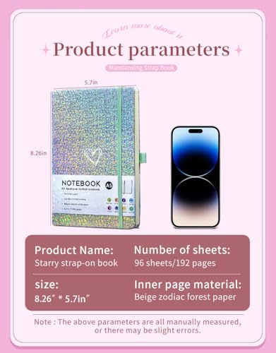 Bling A5 Notebook with Pen, Lined Journal Notebook A5 Notepad for Girls Women,Cute Heart Pattern Design Glitter Laser Diary College Ruled Hardcover Notebook for Work, Note Taking, Business (Green) - color: Green