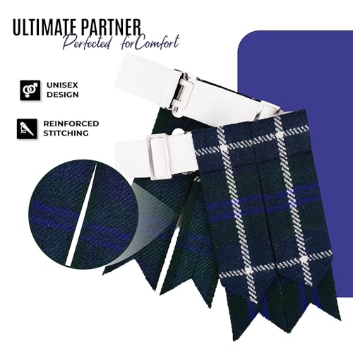EZE Kilt Flashes for Men with Heavy Buckle Adjusters, Plain & Tartan Kilt Sock Flashes Acrylic Wool - color: Blue Douglas