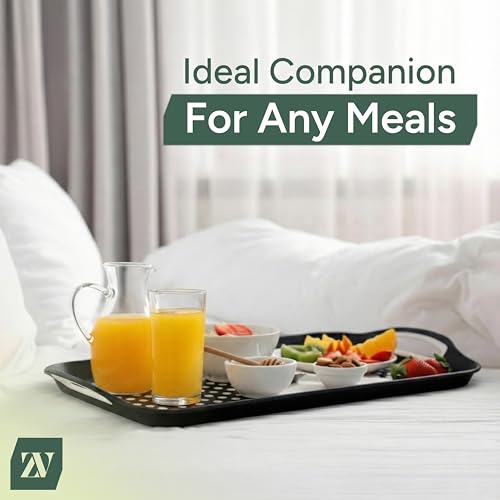 Zuvo Anti-Slip Food Serving Tray with Handles (Set of 2) – BPA-Free Plastic, Lightweight & Durable – Non-Slip Couch Trays for Eating & Drinks (Black) - color: Black
