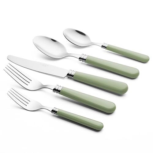 ANNOVA Silverware Set 20 Pieces Cutlery Stainless Steel Colorful Fun Handle Flatware Service for 4 - Dinner Knife, Dinner Fork, Salad fork, Dinner Spoon, Dessert Spoon (Sage Green, 20 Pieces) - color: Sage Green