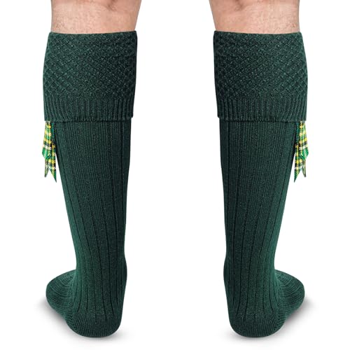 DSS KILTS-Kilt Hose, Tradional Scottish Kilt Scocks Wool Blend, Bubbled Design Kilt Socks for USA Shoe Sizes - color: Green, size: Large