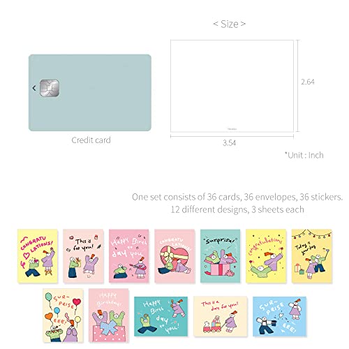 Monolike Day-by-day Card, Olly Molly Birthday - Mix 36 Mini Single cards, 36 envelopes, 36 stickers Package - color: Olly Molly Birthday