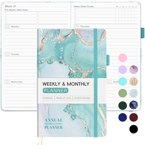 Undated Planner for 2026-2027, Forvencer Weekly Monthly Calendar Planner-A5 - color: Teal Marble