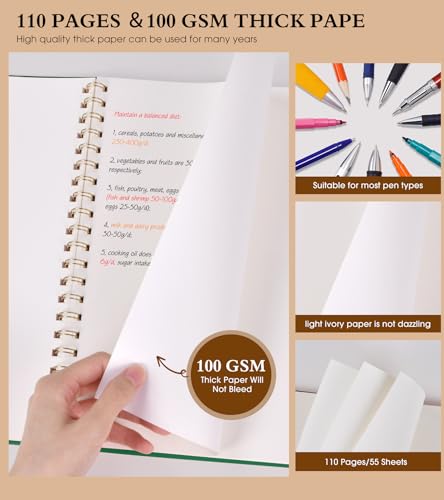 Blank Spiral Notebook Journal 8.5” x 11”, A4 Large Sketch Book for Women Men, 100 GSM Blank Paper Drawing Notebook, Plastic Hardcover Spiral Bound Sketchbook for Sketching Work School Writing, Green - color: Green, size: Plain