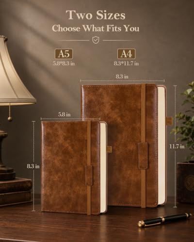 Lined Hardcover Leather Journal Notebook: A4 Journal for Women Men, Brown - color: Brown, size: 8.5"x11"