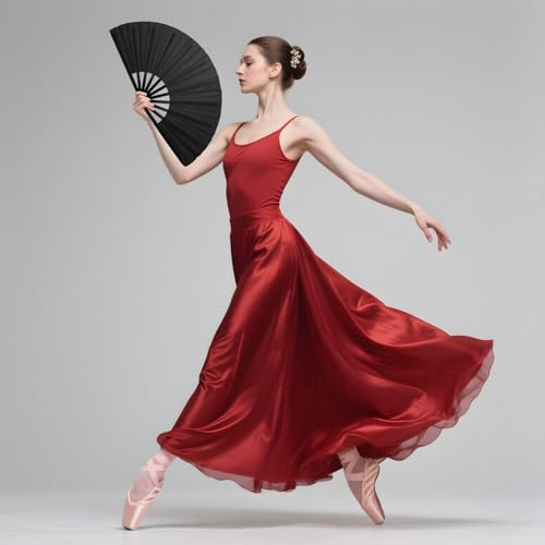 QIRMIZI 10PCS Large Folding Hand Rave Fan - Popping Fan Clacking Fans for Chinese Kung Fu, Tai Chi, Dance, Music Festivals,Carnivals, Weddings, EDM Events, Parties & Decorations,Black - color: Black