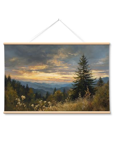 VIYYIEA Wood Framed Mountain Landscape Wall Art for Living Room, 36x54 Inch - color: Mountain Forest Scroll
