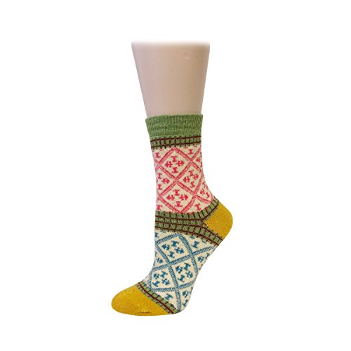 Bowbear Women’s 5-Pair Vintage Pattern Wool Socks - color: Emblem, size: 9-11