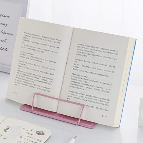 MSDADA Book Stand Metal Reading Rest Book Holder Adjustable Cookbook Holder - color: Pink