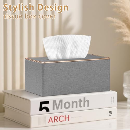 Linen Tissue Box Cover Rectangle,Aesthetic Facial Tissue Cube Box Holder - color: X-grey Linen Texture