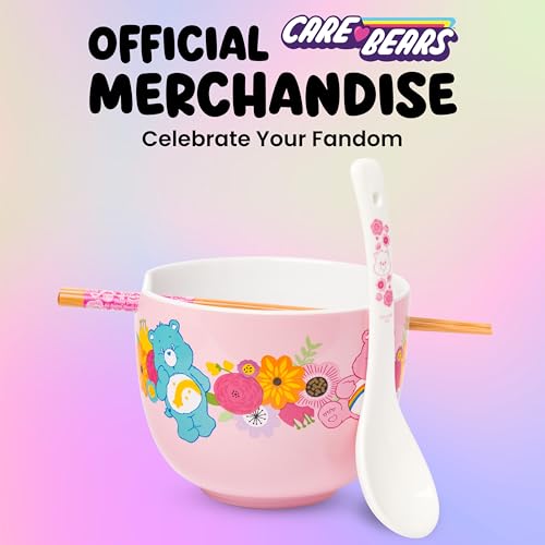 Silver Buffalo Care Bears Spring Floral, Ramen Bowl with Chopsticks, 20oz - color: Care Bears Spring Floral Spoon, size: 20 Ounces (With Spoon)