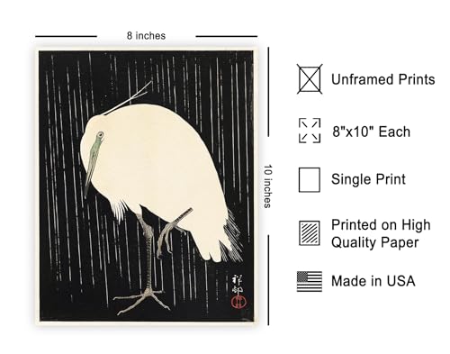 Poster Master Heron Standing in the Rain Poster - White Heron Print - Bird Art - Japanese Art - Gift for Men, Women & Animal Lover - Decor for Living Room, Bedroom or Office - 8x10 UNFRAMED Wall Art - color: Style-06, size: 8"L x 10"W
