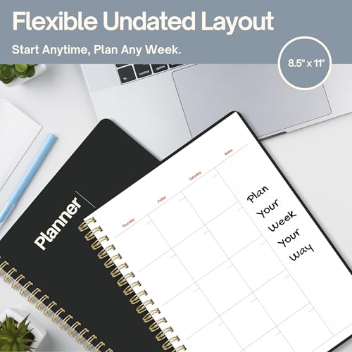 Undated Weekly Planner, 8.5" x 11", Dashboard Layout, Black - color: Black, size: 8.5" x 11" (Letter)