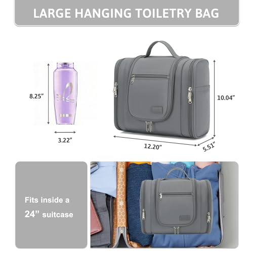 Pearl Angeli Hanging Travel Toiletry Bag for Women, Large Makeup Organizer - color: Grey