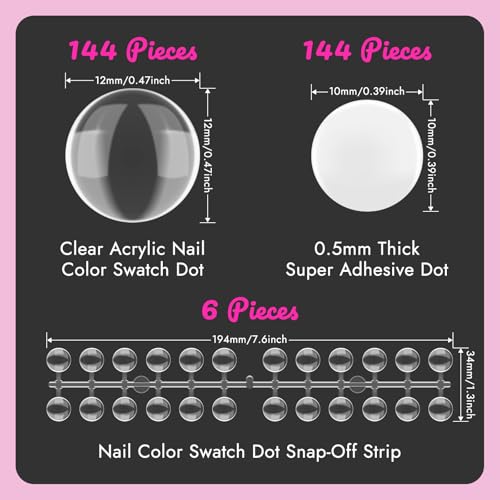 Finea 144pcs Gel Nail Polish Color Display Swatch Dots Clear with Stickers