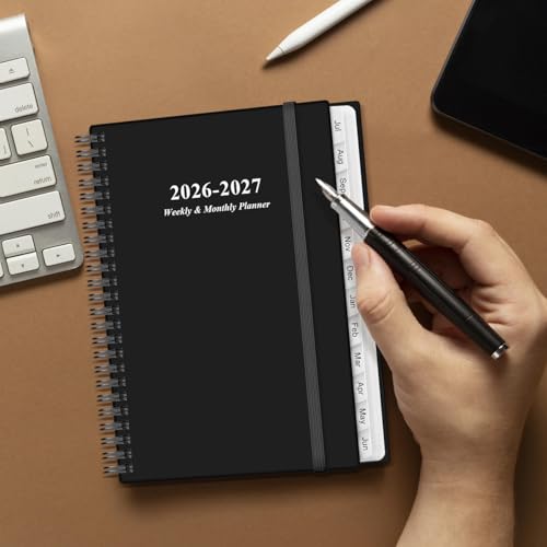 Planner 2026-2027 - A5 Weekly & Monthly Planner Spiral Bound, July 2026 - June 2027, with Flexible Cover, Tabs, Inner Pocket, 6.4" x 8.5", Black - color: Black, size: 6.4" x 8.5"