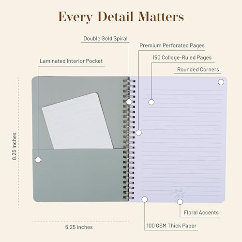 Happy Hoos® Aesthetic Spiral Notebook - 6.25" x 8.25" College Ruled Journal Notebook - Hard Cover Writing Journal for Work, School, Travel, More - Floral Notebook 8 Seasonal Designs (Fall Foliage) - color: Fall Foliage