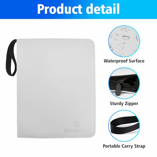 9-Pocket Trading Card Binder with 60 Removable Double-Sided Sleeves - Holds 1080 Cards, Premium Zippered Album for MTG, TCG, Sports Cards, Game Cards, Gifts for Boys and Girls (White) - color: White