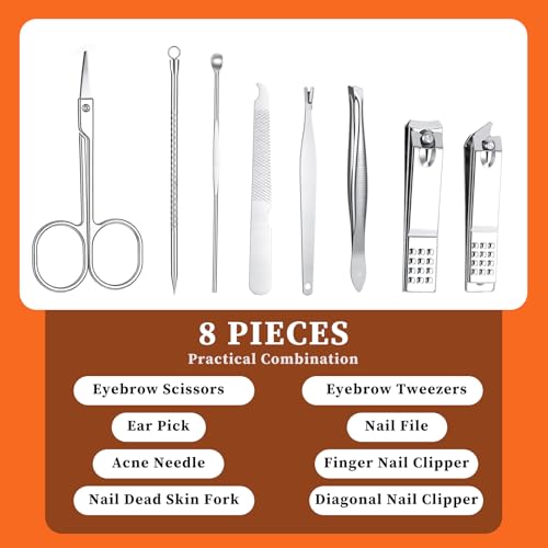 12 Set Bulk Manicure Kit Nail Set Stainless Steel Pedicure Professional Nail Care Kit with Stainless Steel Tools Portable Grooming with Travel Case, Gift for Men Women (4 color,8 in 1)