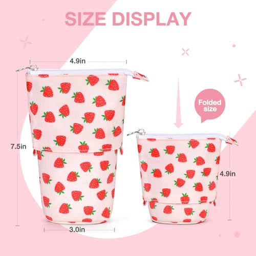 Cute Standing Pencil Case Pen Holder for Kids, Pop Up Stand UP Bubble Tea Pen Organizer Kawaii Stationary for Christmas Holiday New Year Office (Strawberry) - color: Strawberry