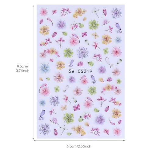 Flower Stickers for Nail Art Decals - 12 Sheets Spring Butterfly Nail Stickers with Tweezers 3D Floral Leaves Plant Nail Art Designs DIY Self Adhesive Daisy Blossom Nail Supplies Decorations - style: Flower Styles
