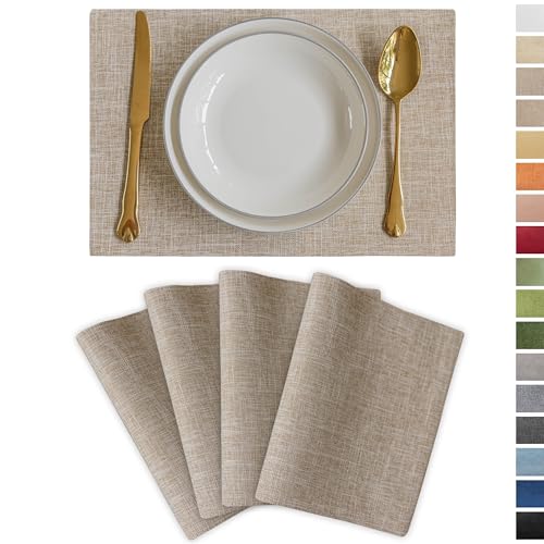 Demetex Burlap Placemats Set of 4 Heat Resistant Decorative Cloth Place Mats Wipeable Lined Linen Table Plate Mats for Party Dinner Gathering, Burlap - color: Burlap, size: Placemats set of 4