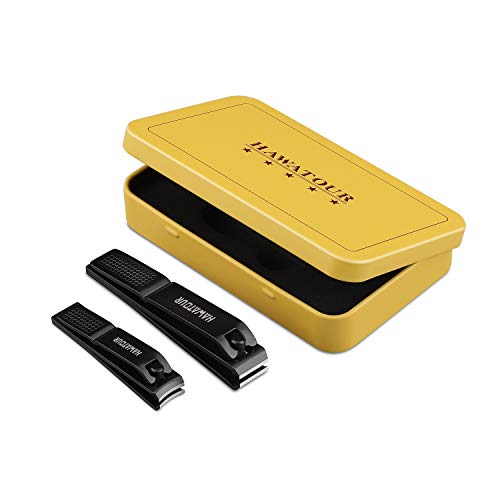 HAWATOUR Nail Clippers Set with Visibly Tin Case, Black - color: Black