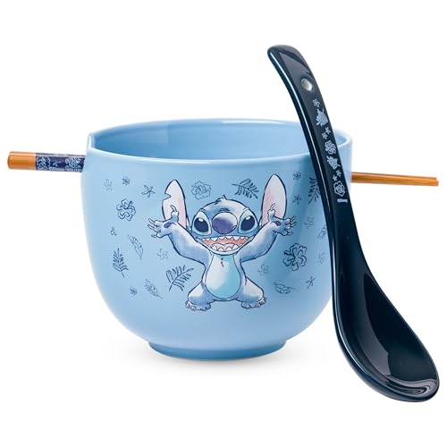 Silver Buffalo Lilo and Stitch Hands Up, Ramen Bowl with Chopsticks, 20oz - color: Lilo and Stitch Hands Up Spoon, size: 20 Ounces (With Spoon)