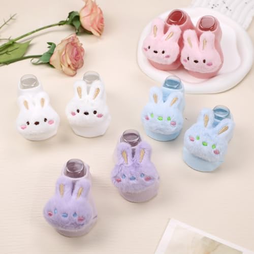 4 Pairs Baby Girl Socks with Non-Slip Grips,Cute Rabbit Low Cut Ankle Socks for Newborn Toddler Infants 0-6 Months - color: Blue Pink Purple White