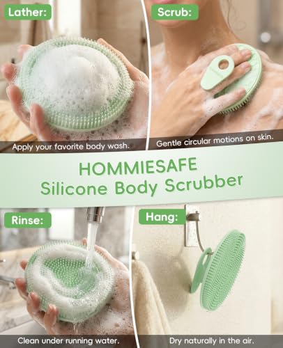 2 Pack Soft Silicone Body Scrubber, Exfoliating Skin Massage Shower Brush - color: Blue+mint