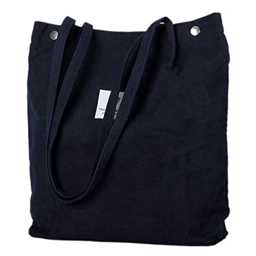 Corduroy Tote Bag Cute Tote Bags for Women Shoulder Bag with Inner Pocket for Work Beach Travel and Shopping Grocery - style: Navy Bue