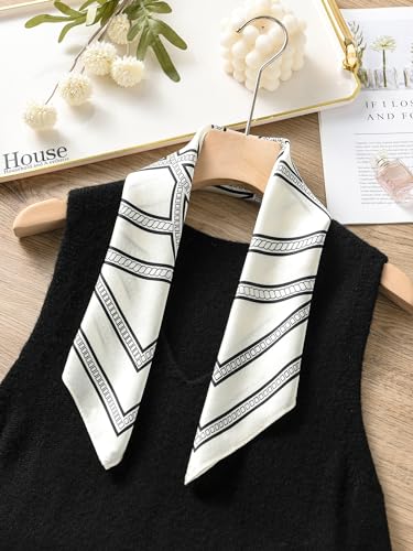 100% Mulberry Silk Scarf - 21" Square Lightweight Neckerchief, Gift Packed - color: White-5