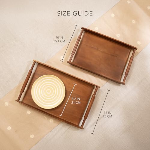 Ellementry Wooden Serving Tray Set – Decorative Tray for Coffee Table, Kitchen & Dining, Serving Platters, Breakfast & Snack Tray - color: Presence Walnut