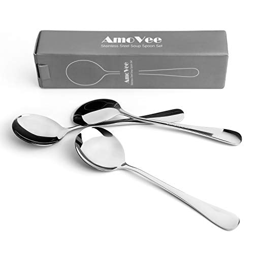 Soup Spoons, Wholesale Spoons Silverware, Round Stainless Steel Spoon Set of 8 - size: 8