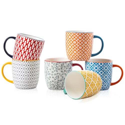 10 Oz Ceramic Coffee Mugs Set of 6 - color: Assorted Colors, size: 10 oz