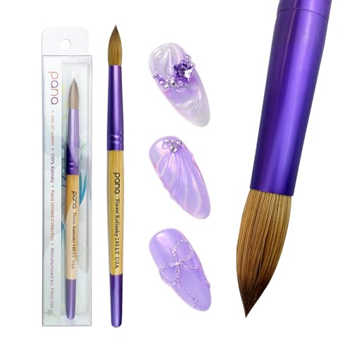 PANA Pure Kolinsky Hair Acrylic Nail Brush - Round Shape Purple Ferrule with Beige Wood Handle (Size 14) - Nail Brush for Acrylic Nail Application, Nail Extension, Manicure Pedicure Salon Beginner and - color: Beige, size: Size 14