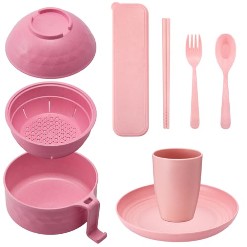 6 Pcs Microwave Ramen Cooker Set 40oz Bowl, Pink - color: Pink