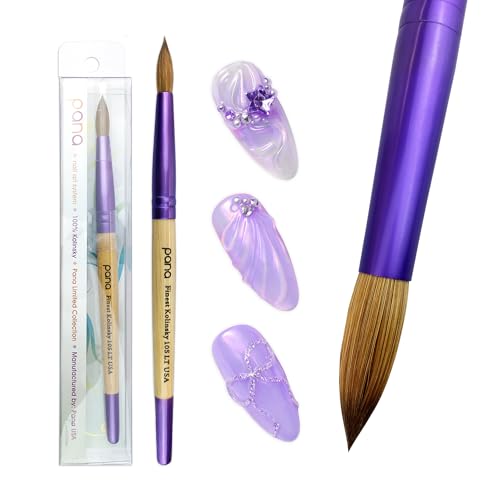 PANA Pure Kolinsky Hair Acrylic Nail Brush - Round Shape Purple Ferrule with Beige Wood Handle (Size 10) - color: Beige, size: Size 10