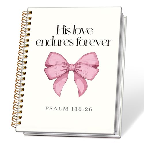 Retro Pink Coquette Bow Christian Notebook, Psalm 136:26 Bible Journaling, Religious Prayer Journal for Woman, Church Notes Notebook, Scripture Hardcover Spiral Notebooks 5.5x8.3 Inch - color: 05-Bible(06)