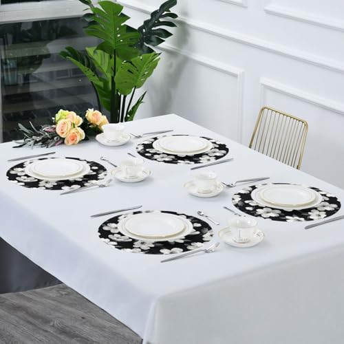 Black White Flowers Round Placemats Washable ‌Heat Resistant‌ ‌Non-Slip Place Mats Table Place Mat for Kitchen Dining - color: Black White Flowers, size: 15.4x15.4inx1
