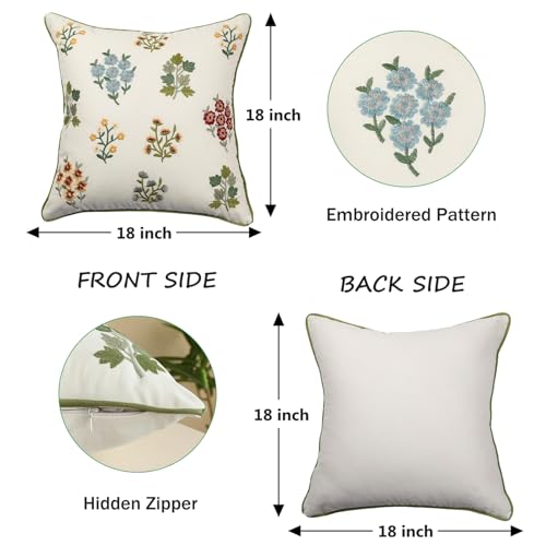 Embroidered Throw Pillow Covers 18x18 inch Pack of 2 Multiflower - color: Multiflower