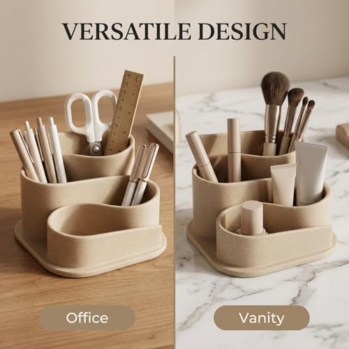 OAKOA Aesthetic Desk Organizer - Modern Desk Accessories - Boho Pen Holder - color: Beige