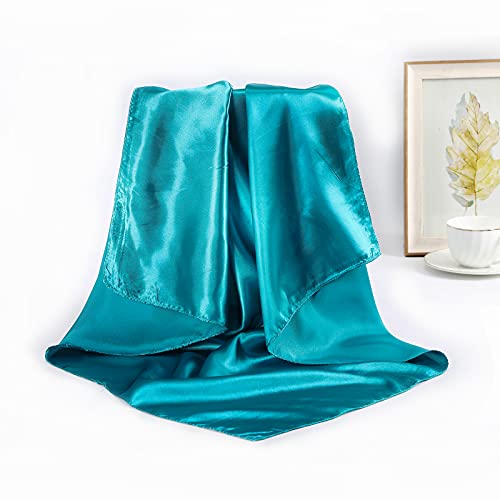 AWAYTR 2-Pack 35" Silk-Like Satin Head Scarves for Women, Square Bandanas - color: Blue/Pale Blue