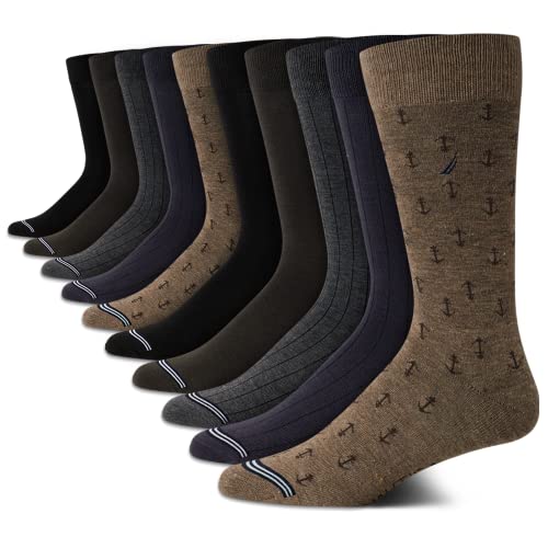 Nautica Mens Dress Socks Comfort Stretch Business Formal Crew Socks 10 Pack - color: Dark Brown Assorted