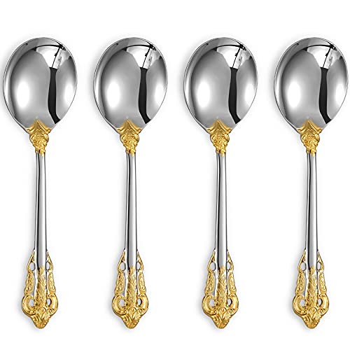 KEAWELL Gorgeous 4-Piece 18/10 Stainless Steel Soup Spoon Set (Gold Accent) - style: Gold Accent