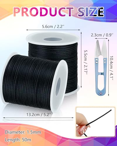 FIVEIZERO 2 Rolls 1.5mm Black Elastic Bracelet String, 330 Ft - size: 1.5MM, style: Black