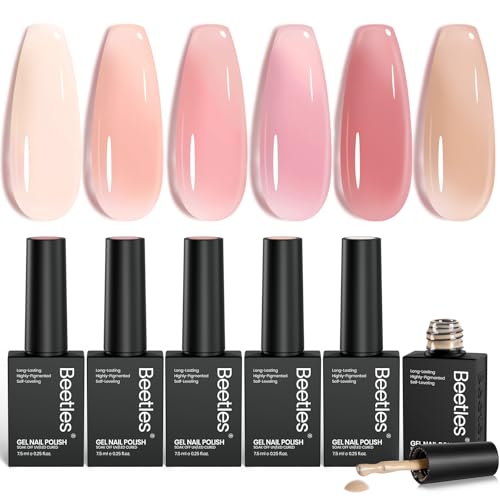 Beetles Nude Gel Nail Polish Set, 6 Colors Nude Pink Brown Neutral Jelly - color: A - Sheer | Drunken Rose