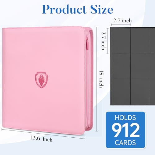 Premium Zip Card Binder 12 Pocket, Fabmaker 912 Pocket Trading Card Binder - color: Pink, size: 12 Pocket - 15" x 13.6"